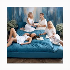 Three Women On A Bed Canvas Print