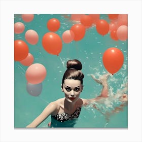 Audrey Hepburn In The Water With Balloons Canvas Print