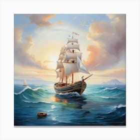 Sailing Ship At Sunset Canvas Print