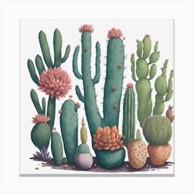 Watercolor Cactus 1 Canvas Print