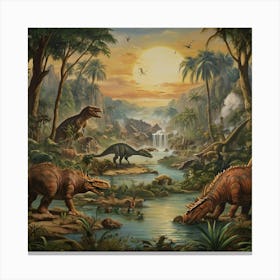 Dinosaurs In The Jungle 4 Canvas Print