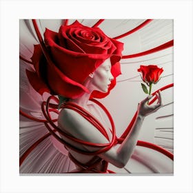 Enveloped in Crimson A Minimalist Fusion of Woman and Rose 3 Canvas Print