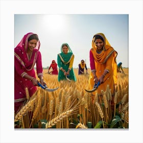 An Image Of Women Working In Wheat Field In Punjab, Pakistan Toile