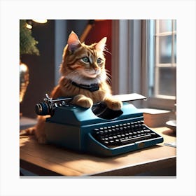 Cat On Typewriter Canvas Print