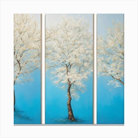 Three White Trees On Blue Canvas Print