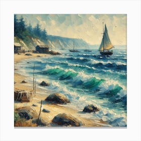 Sailboat On The Beach, Acrylic Painting Style 4 Canvas Print