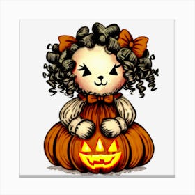 Teddy Bear Halloween Pumpkin Canvas Print