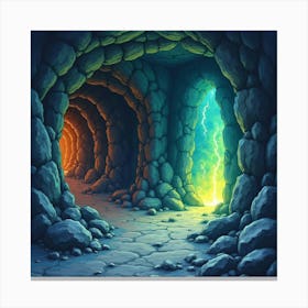 Watercolor Art Of Dwarven Mines With Glowing Veins Of Ore In The Walls 1 Canvas Print