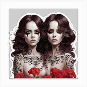 Two Girls With Flowers Canvas Print