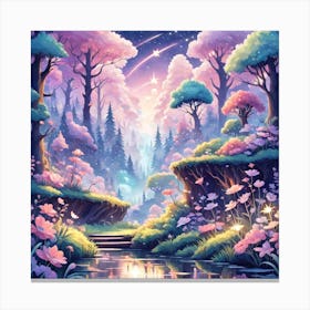 A Fantasy Forest With Twinkling Stars In Pastel Tone Square Composition 126 Canvas Print