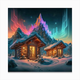 Mountain village snow wooden 6 8 Canvas Print