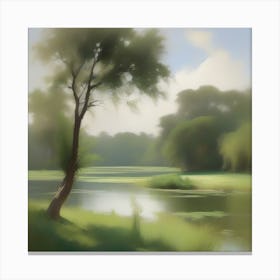 Tree By A Lake Canvas Print