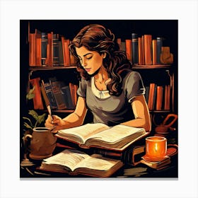 Girl Reading A Book 2 Canvas Print