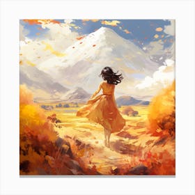 Autumn Girl In Yellow Dress Canvas Print