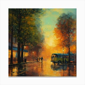 Bus In The Rain Canvas Print