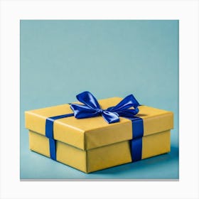 Gift Box With Blue Ribbon Canvas Print