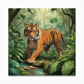 Tiger In The Jungle Art Print 3 Canvas Print