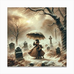 Little Girl In A Cemetery Art Print Canvas Print