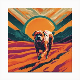 An Image Of A Dog Walking Through An Orange And Yellow Colored Landscape, In The Style Of Dark Teal (5) Canvas Print