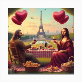 Mona Lisa and Da Vinci  picnic at Eiffel Tower Canvas Print