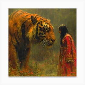 Tiger And The Woman 1 Canvas Print