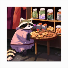 Raccoon Eating Snacks Canvas Print