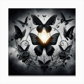 Black Butterflies And Roses Canvas Print