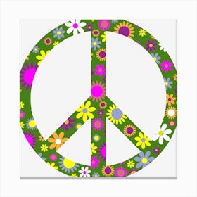 Retro Floral Flowers Decorative Peace Sign Canvas Print