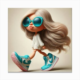 Cartoon Girl With Sunglasses Canvas Print