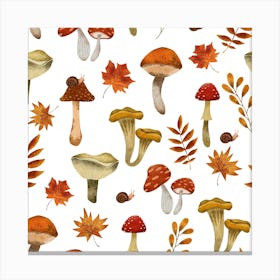 Autumn Leaves And Mushrooms Canvas Print