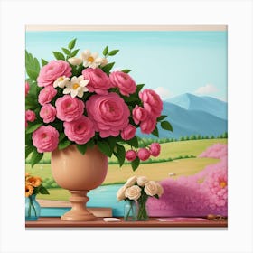 Pink Roses In Vase Canvas Print