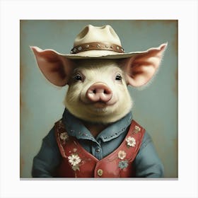 Marjorie The Cowgirl Pig Animal Art Print 0 Canvas Print