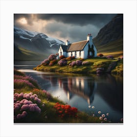 Scottish cottage by a loch Canvas Print