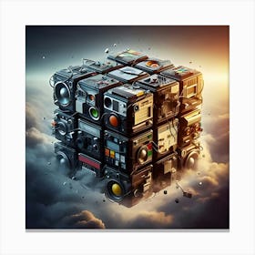 A Rubik S Magic Cube Made Of Analog Stereo Equipment, Digital Art 3 Canvas Print