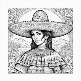 Mexican Girl In Sombren 1 Canvas Print