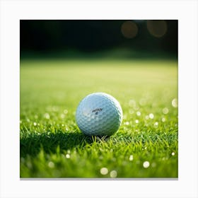 Golf Ball Positioned Center Frame On A Lush Green Fairway Morning Dew Clinging To The Textured Surf (2) Toile