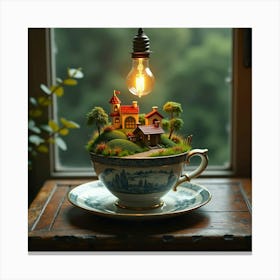 Miniature Village In A Teacup Canvas Print