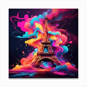 Paris Eiffel Tower, Neon Print Canvas Print