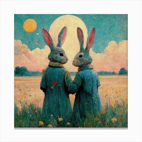 Rabbits In The Moonlight 2 Canvas Print