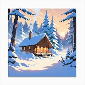 Winter Cabin In The Woods 1 Canvas Print