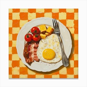 Full English Breakfast Yellow Checkerboard 4 Canvas Print