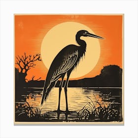 Retro Bird Lithograph Great Blue Heron 6 Canvas Print