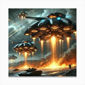 A Sci Fi Depiction Of Blazestorm Tanks Canvas Print