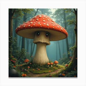 A Giant, Sentient Mushroom With A Face In An Ancient Woodland 1 Canvas Print