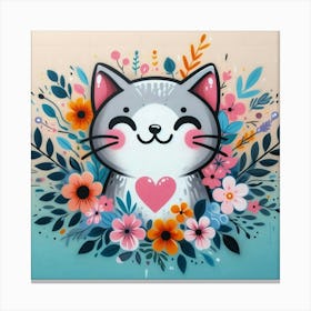 Cat With Flowers Canvas Print