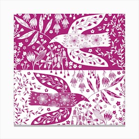 Peace Doves And Flowers Magenta Pink Canvas Print