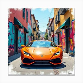 Watercolor Lamborghini Huracán In A Vibrant Urban Graffiti Alley 1 Canvas Print