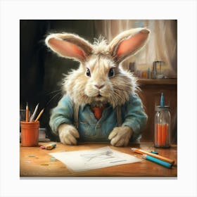 Rabbit At The Desk 6 Canvas Print