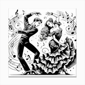 Line Art Flamenco Dancers 3 Canvas Print