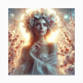 Beautiful Girl In Cherry Blossoms Canvas Print